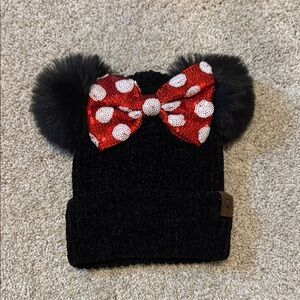 Kids Black Knit Hat with Red Polka Dot Bow